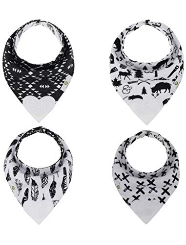 Product Cover Reversible Monochrome Baby Bandana Teething Bibs With Attached Heart Teether Toy (Set of 2) Black/White - Waterproof - Best Gift For New Moms, Babies and Toddlers- Drool/Chew Bibdana by Pickle & Olive