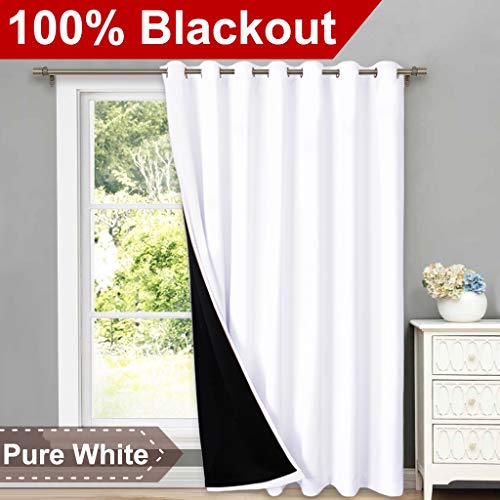 Product Cover NICETOWN Full Shading Curtains for Patio Door, Super Heavy-Duty Thermal Backing Sliding Glass Door Drape, Privacy Assured Window Treatment(1 Panel, 100 inches W x 84 inches L, Pure White)