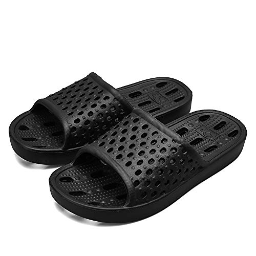 Product Cover Shower Shoes Men Women Non Slip Bathroom House Slippers College Dorm Room Essentials for Girls Kids Shower Sandals Swimming Water Shoe (Black,EU44-45)
