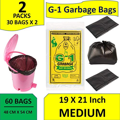 Product Cover G-1 19X21-60 Pcs - Garbage Bags Medium Size Black Disposable Trash Waste Dustbin Bags of 54Cm X 48Cm