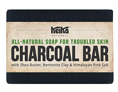 Product Cover Charcoal Black Soap Bar with Shea Butter for Face, Acne, Blackheads, Eczema, Psoriasis | 100% All-Natural Vegan. Fragrance-Free. Non-GMO. Handmade. Facial Cleanser Soap for Oily Skin. 5 oz.