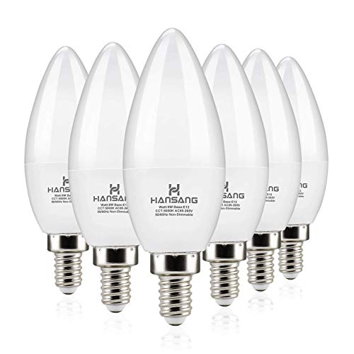 Product Cover Hansang LED Candelabra Bulbs 6 Watt (60 Watt Equivalent),Daylight 5000K,600lm RA>83,Candle Bulb Base E12 for Chandelier B11 Ceiling Fan Bulb Non-Dimmable (6 Pack)