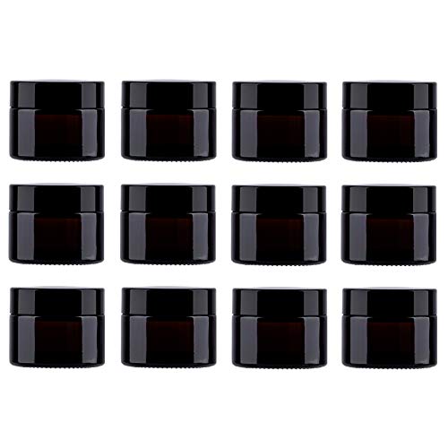 Product Cover Snow Diamond 1 oz Empty Amber Round Glass Jars, with White Inner Liners and black Lids, High End Glass Containers for Salve Cream, Premium Vials (30ml/1 oz, 12 Pack)