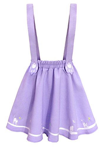 Product Cover futurino Women's Sweet Cat Paw Embroidery Pleated Mini Skirt with 2 Suspender (XS/S, Lavender)