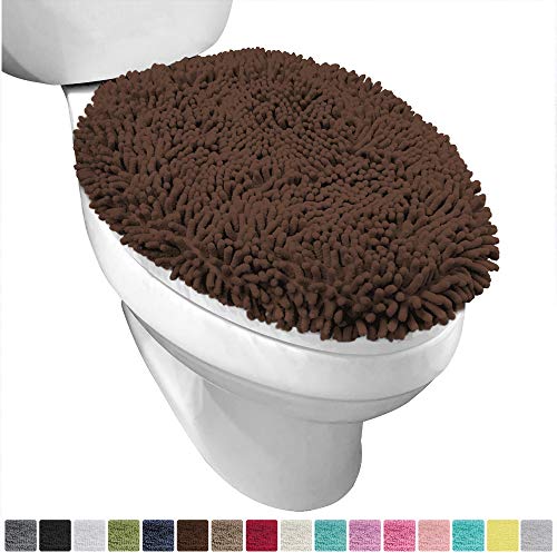 Product Cover Gorilla Grip Original Shag Chenille Bathroom Toilet Lid Cover, 19.5 x 18.5 Inches Large Size, Machine Washable, Ultra Soft Plush Fabric Covers, Fits Most Size Toilet Lids for Bathroom, Brown