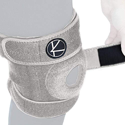 Product Cover Adjustable Knee Brace Support - Best Plus Size Knee Brace for ACL, MCL, LCL, Sports, Meniscus Tear. Open Patella Knee Brace for Arthritis Pain and Support for Women, Men, Kids (Size 3 Gray)