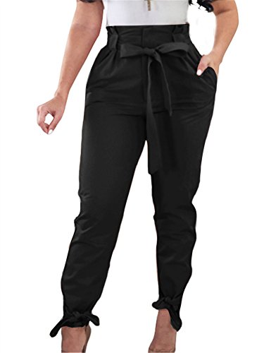 Product Cover GOBLES Women Solid Casual Work Trousers High Waist Ruffle Bow Tie Pants