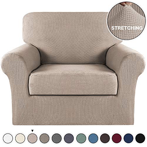 Product Cover Turquoize Chair Slipcover 2 Piece Sofa Covers Skid Resistance Jacquard Spandex Couch Covers, Knitted Jacquard, High Stretch, Couch Slipcover/Protector/Shield for Dog Cat Pets(Chair, Sand)