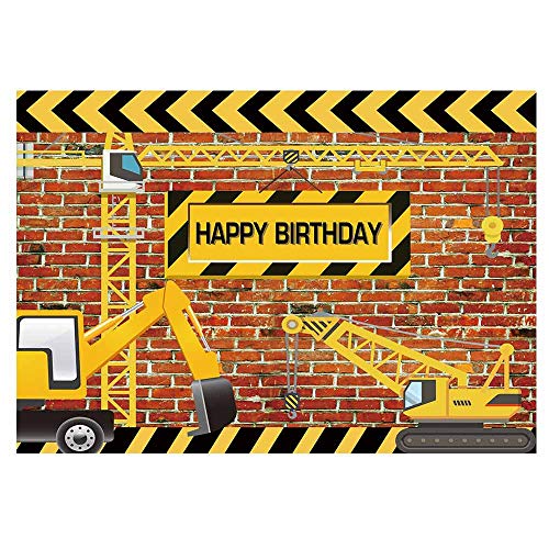 Product Cover Funnytree 7X5FT Vinyl Construction Theme Birthday Party Backdrop Bricks Builder Dump Trucks Boy Banner Decorations Supplies Photography Background Photobooth Props