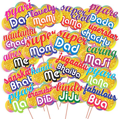 Product Cover WOBBOX All Occasion Indian Family Photo Booth Party Props, Baby Shower Party Props for Family / Birthday Party Props for Family / Wedding Party Props for Family (18 Pcs)