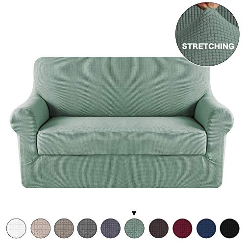 Product Cover 2 Piece Furniture Protector Sofa Cover for Loveseat Sofa Slipcover/Protector, Slip Resistant, Durable Lycra Jacquard Sofa Cover Form Fit Furniture Protector Couch Cover (Loveseat, Dark Cyan)