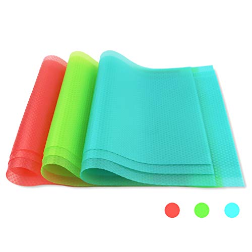 Product Cover BAKHUK 9 Pack Refrigerator Mats Shelf Mats Washable Fridge Mats, Can Be Cut Refrigerator Liners, Drawer Table Placemats (3 Green, 3 Pink, 3 Blue)