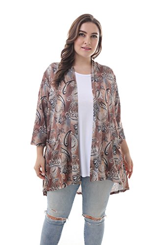 Product Cover ZERDOCEAN Women's Plus Size 3/4 Sleeve Lightweight Soft Printed Drape Cardigan with Pockets