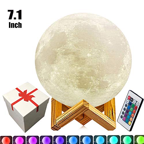 Product Cover 7.1 Inch Full Moon Lamp,5.9in,7.9in,9.1in and 10.1in 3D Moon Lamp,3D Printing LED 16 Colors Moon Light, Touch and Remote Control  Moon Light