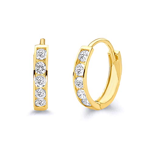 Product Cover 14k Yellow Gold 2mm Thickness CZ Channel Set Hoop Huggie Earrings - 3 Differnet Size Available