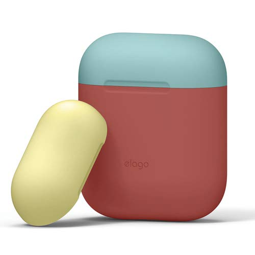 Product Cover elago Duo AirPods Case Cover Compatible with Apple Airpods Case 2&1, Protective Silicone AirPods Cover with 1Body + 2Caps (Italian Rose + Coral Blue, Yellow)