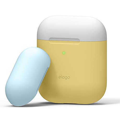 Product Cover elago Duo AirPods Case Cover Compatible with Apple Airpods Case 2&1, Protective Silicone AirPods Cover with 1Body + 2Caps (Yellow + White, Pastel Blue)...