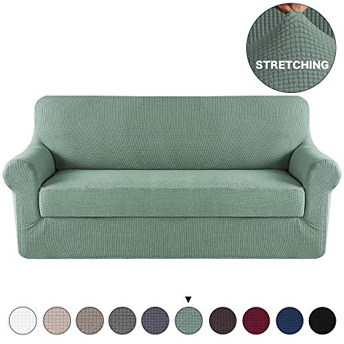 Product Cover Turquoize 2 Piece Sofa Slipcover Spandex Stretch Furniture Slipcover with Jacquard Small Check Pattern Sofa Cover High Stretch Living Room Couch Slipcover for 3 Cushion Couch Cover (Sofa, Dark Cyan)