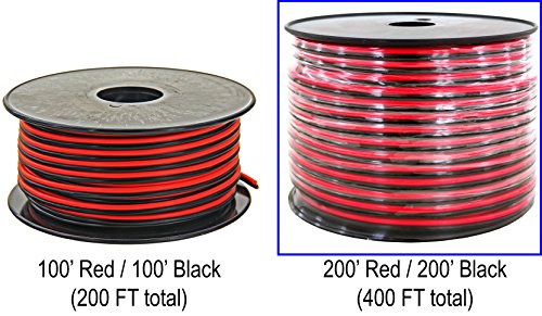 Product Cover GS 18 AWG (American Wire Gauge) 200 FT Red & 200 FT Black (400 Feet Total) Stranded Pure Copper Zip Cord Low Voltage Automotive Power Ground Cable for Car Amplifier Trailer Harness Hookup Wiring