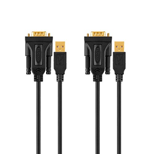Product Cover USB to RS232 Adapter with PL2303 Chipset（2-Pack）,CableCreation 3ft Gold Plated USB 2.0 to RS232 Male DB9 Serial Converter Cable for Windows 10, 8.1, 8,7, Vista, XP, 2000, Linux and Mac OS 10.6, Black