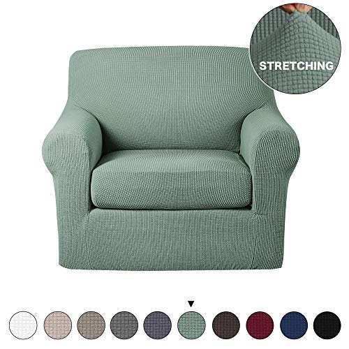 Product Cover Turquoize 2 Piece Sofa Cover Stretch Chair Slipcover with Separate Cushion Cover Stretch Slipcover/Couch Cover Stylish Jacquard Spandex Chair Cover/Protector for Living Room (Dark Cyan, Chair Cover)