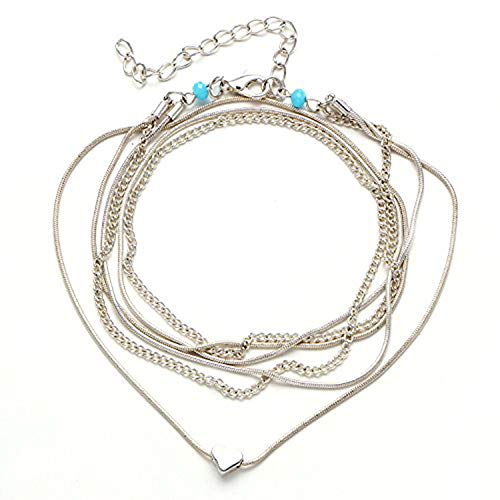 Product Cover FineMe Starfish Turtle Anklets Multiple Layered Boho Gold Chain Anklet Heart Beach Rhinestones Silver|Turquoise Stone Charm Anklet