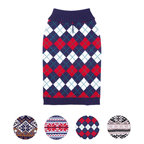 Product Cover Blueberry Pet Chic Argyle All Over Dog Sweater in Navy Blue, Back Length 10