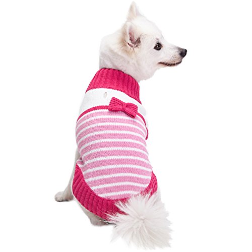 Product Cover Blueberry Pet Pinky Princess Designer Chenille Dog Sweater with Bow Decor, Back Length 14