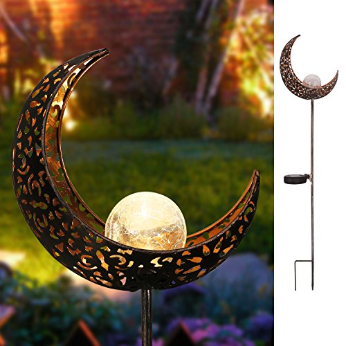 Product Cover Homeimpro Garden Solar Lights Pathway Outdoor Moon Crackle Glass Globe Stake Metal Lights,Waterproof Warm White LED for Lawn,Patio or Courtyard (Bronze)