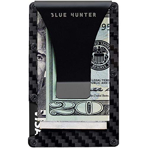 Product Cover Minimalist Wallet for Men Carbon Fiber Card Holder Money Clip RFID Blocking Slim Front Pocket Wallets by Blue Hunter