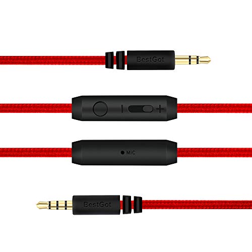 Product Cover BestGot AUX Cord Audio Cable 3.5mm Headphones Cord with Microphone in-line Volume (4.3ft / 1.3m) for PS4 Controller, Headphones,Home/Car Stereos and More (1 Pack Red)