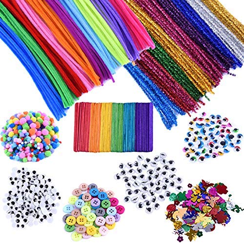 Product Cover EpiqueOne 1090 Piece Kids Art Craft Supplies Assortment Set for School Projects, DIY Activities & Parties; Pipe Cleaners & Chenile, Pom Poms, Googly & Colored Eyes, Craft Sticks, Buttons & Sequins