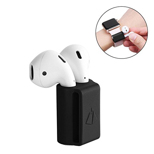Product Cover AirPods Holder Watch Strap Portable Anti-Lost Silicone Carrying Case for Apple AirPods (Black)