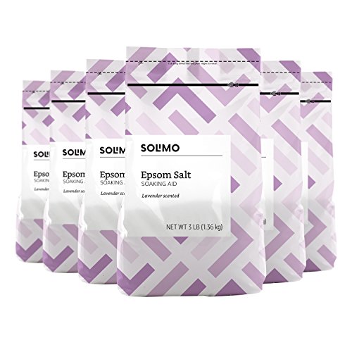 Product Cover Amazon Brand - Solimo Epsom Salt Soaking Aid, Lavender Scented, 3 Pound (Pack of 6)