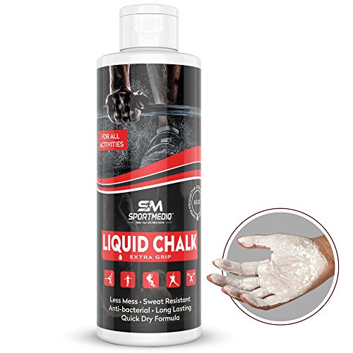 Product Cover SPORTMEDIQ Pro Grade Liquid Chalk - Mess Free Professional Hand Grip for Gym, Weightlifting, Rock Climbing, Gymnastics, Rock Climbing - Dries in Seconds - 8.5 Oz