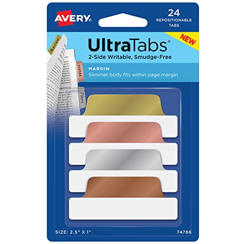 Product Cover Avery Ultra Tabs Repositionable Margin Tabs, Two-Side Writable, 2-1/2 x 1, Metallics, 24 Tabs (74786)