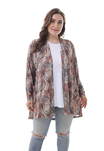 Product Cover ZERDOCEAN Women's Plus Size Long Sleeve Lightweight Soft Printed Drape Cardigan with Pockets