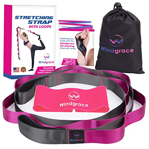Product Cover Windgrace Premium Stretching Strap | Quality Physical Therapy Strap with 12 Loops - eBook, Resistance Loop Band and Carry Bag - Physical Therapy, Yoga, Pilates, Yoga Stretch Strap