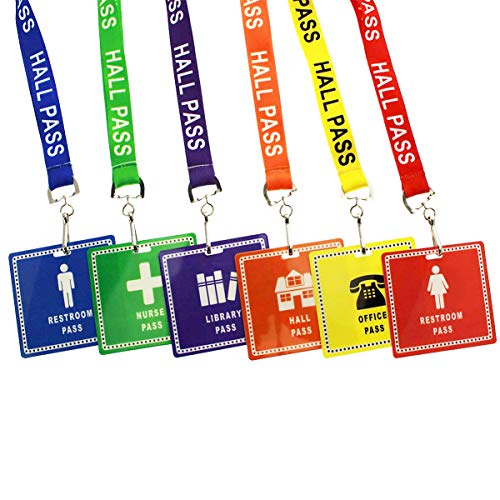 Product Cover 6 Pack - Student Hall Pass Lanyards with Unbreakable Card Passes & Safety Breakaway Lanyards (Hall, Bathroom, Library, Office & Nurse) - Classroom/School Supplies for Teachers by Specialist ID