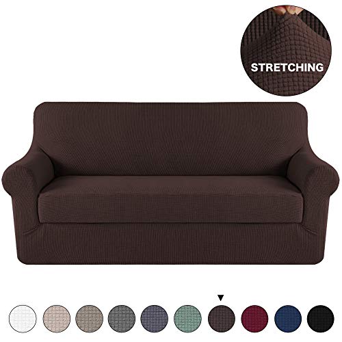 Product Cover Turquoize Spandex 2 Piece Sofa Cover Couch Cover with Separate Cushion Cover Brown Stylish Furniture Cover/Protector Jacquard Lycra Sofa Cover Form Fit Slip Resistant Machine Washable (Sofa, Brown)