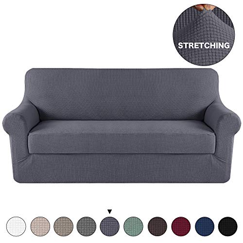 Product Cover Turquoize Grey Sofa Slipcover Stretch High Spandex Sofa Cover/Lounge Covers/Couch Covers Furniture Covers for 3 Seater Cushion Cover Stretch, 2-Piece with Separated Sitting Cushion Cover (Sofa, Grey)
