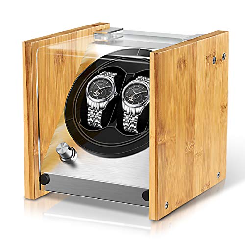 Product Cover Watch Winder Box for Automatic Watches Or Rolex Couple Size Double, Craftsmanship 100% Bamboo Wood Patent Housing Case, AC Or Battery Powered Super Quiet Japanese Motor by Watch Winder Smith