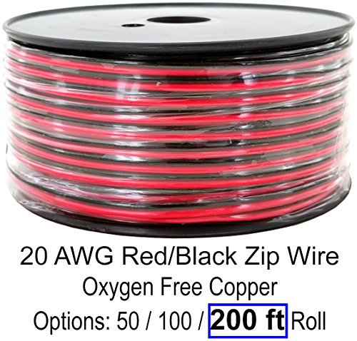 Product Cover GS Power True 20 Gauge (American Wire Ga) 200 feet 99.9% OFC Stranded Oxygen Free Copper, Red/Black Bonded Zip Cord Speaker Cable for Model Train Car Audio Amplifier Remote Relay Harness LED Light