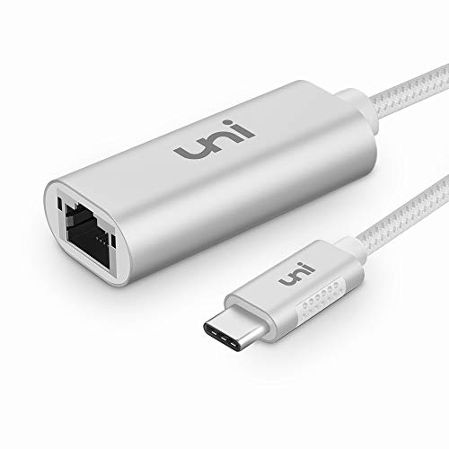 Product Cover RJ45 to USB C Adapter, uni USB C to Ethernet Network, Thunderbolt 3/Type-C Gigabit Ethernet LAN Network Adapter, Compatible for MacBook Pro 16'' 2019/2018/2017, MacBook Air, Dell XPS and More - Silver