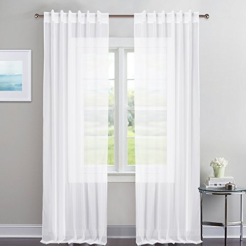 Product Cover NICETOWN White Sheer Curtains Voile Draperies - Rod Pocket & Back Tab Sheer Window Treatment Voile Curtain Panels Patio Door Window Covering for Living Room (1 Pair, 54 Wide x 84 inch Long)