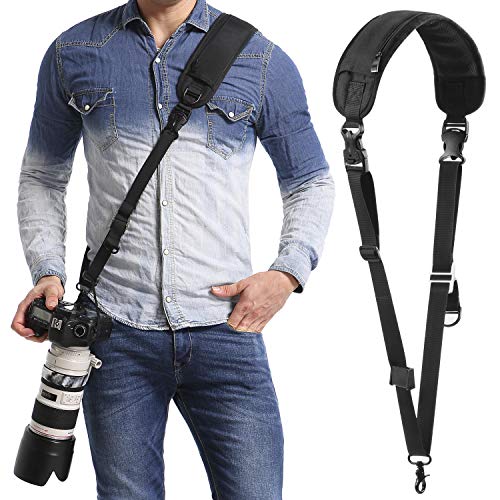 Product Cover waka Rapid Camera Neck Strap with Quick Release and Safety Tether, Adjustable Camera Shoulder Sling Strap for Nikon Canon Sony Olympus DSLR Camera - Black