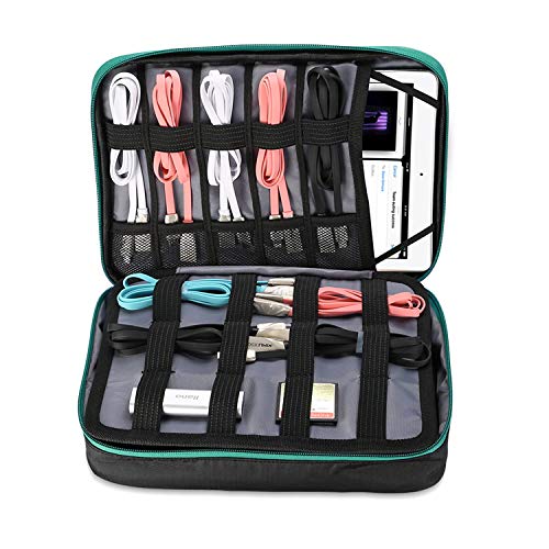 Product Cover Procase Universal Electronics Accessories Organizer Bag, Double Layer Travel Gadgets Cable Carrying Case Multifunction Gear Pouch for 9.7'' iPad Power Adapter Charger Power Bank Hard Drive -Black
