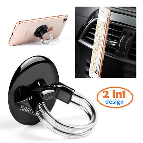 Product Cover Phone Ring Holder Stand, 2 in 1 Universal Air Vent Car Phone Mount and Finger Grip Ring, 360°Rotation & 180°Flip with Strong Sticky Gel Pad compatible with iPhone X/8/7/6s/Plus, Galaxy S9/S8/S7/S6