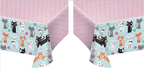Product Cover Creative Converting 329399 All Over Print Plastic Tablecover, Purr-Fect Party (2 Pack)