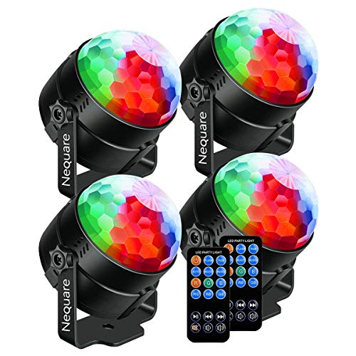 Product Cover Nequare Party Lights Sound Activated Disco Ball Strobe Light 7 Lighting Color Disco Lights with Remote Control for Bar Club Party DJ Karaoke Wedding Show and Outdoor (4 PACKS)